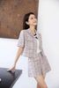  Bộ Áo tweed hồng ngắn tay và Quần short dạ tweed hồng kẻ set 