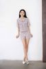  Bộ Áo tweed hồng ngắn tay và Quần short dạ tweed hồng kẻ set 
