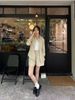  Bộ Áo sơ mi và quần sooc cạp chun - nâu tây logo trắng set 