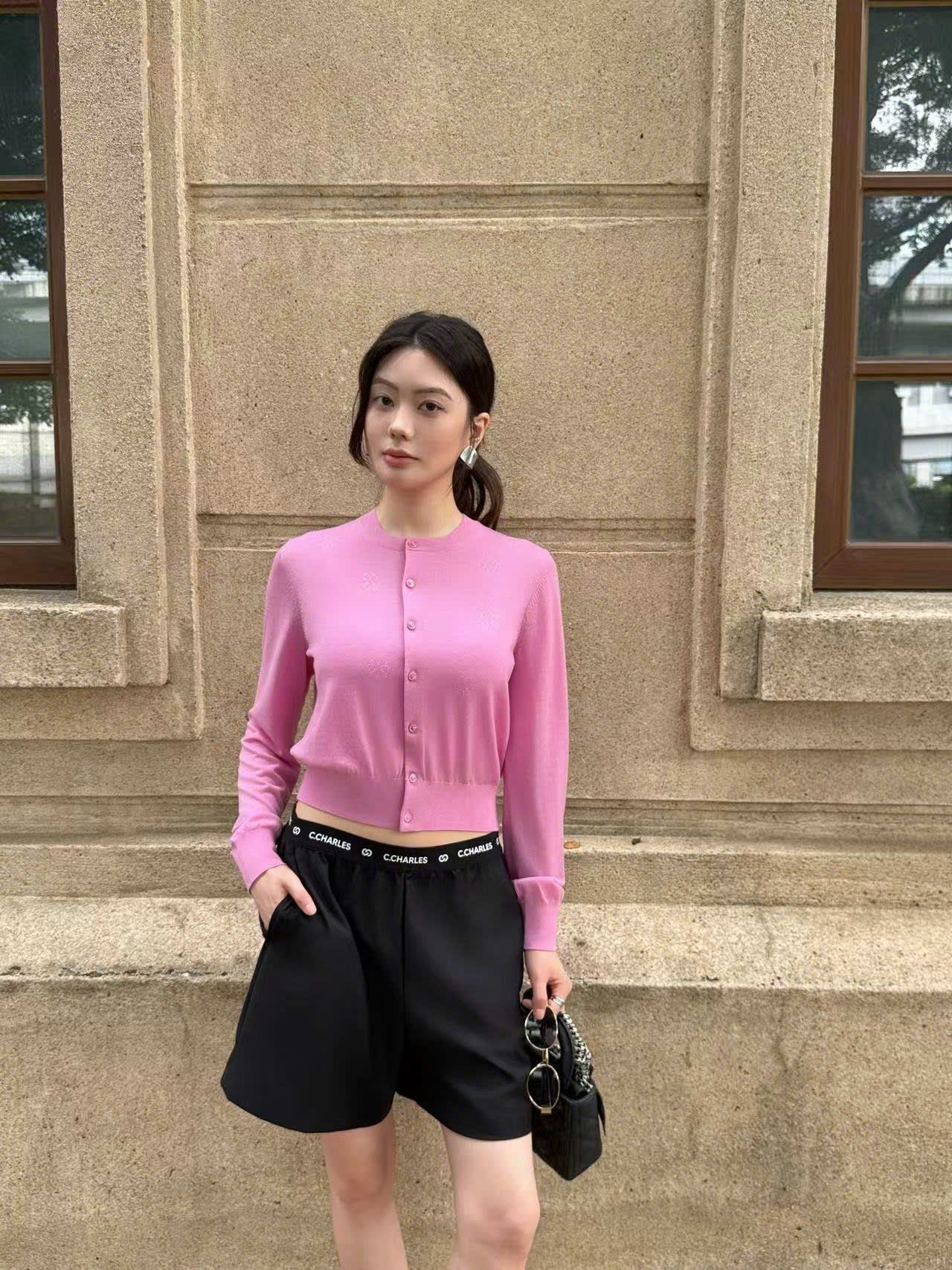  Áo CDG hồng sen dài tay , bo gấu 