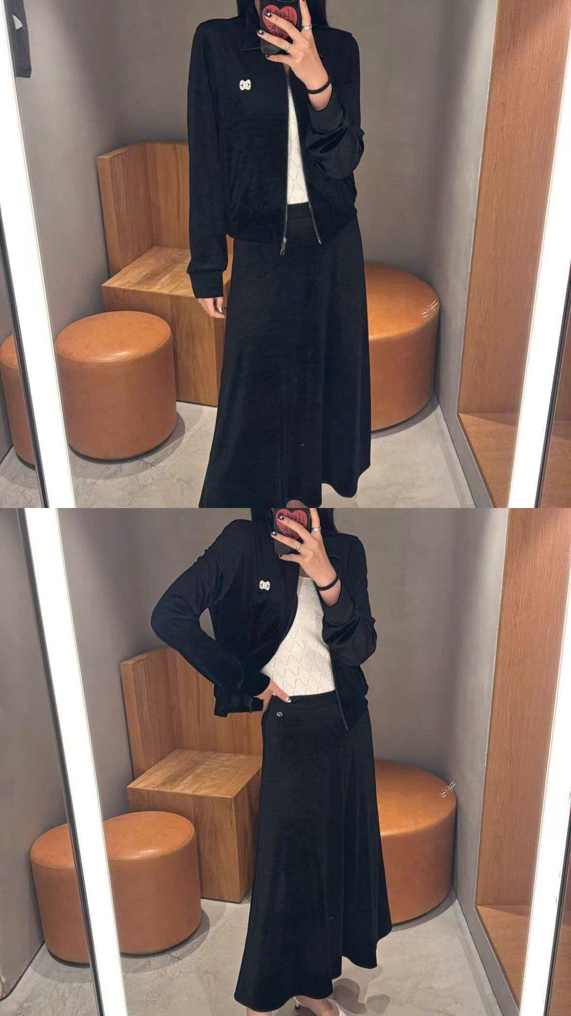  Bộ áo khoác nhung và chân váy nhung - Logo ngực trái set 