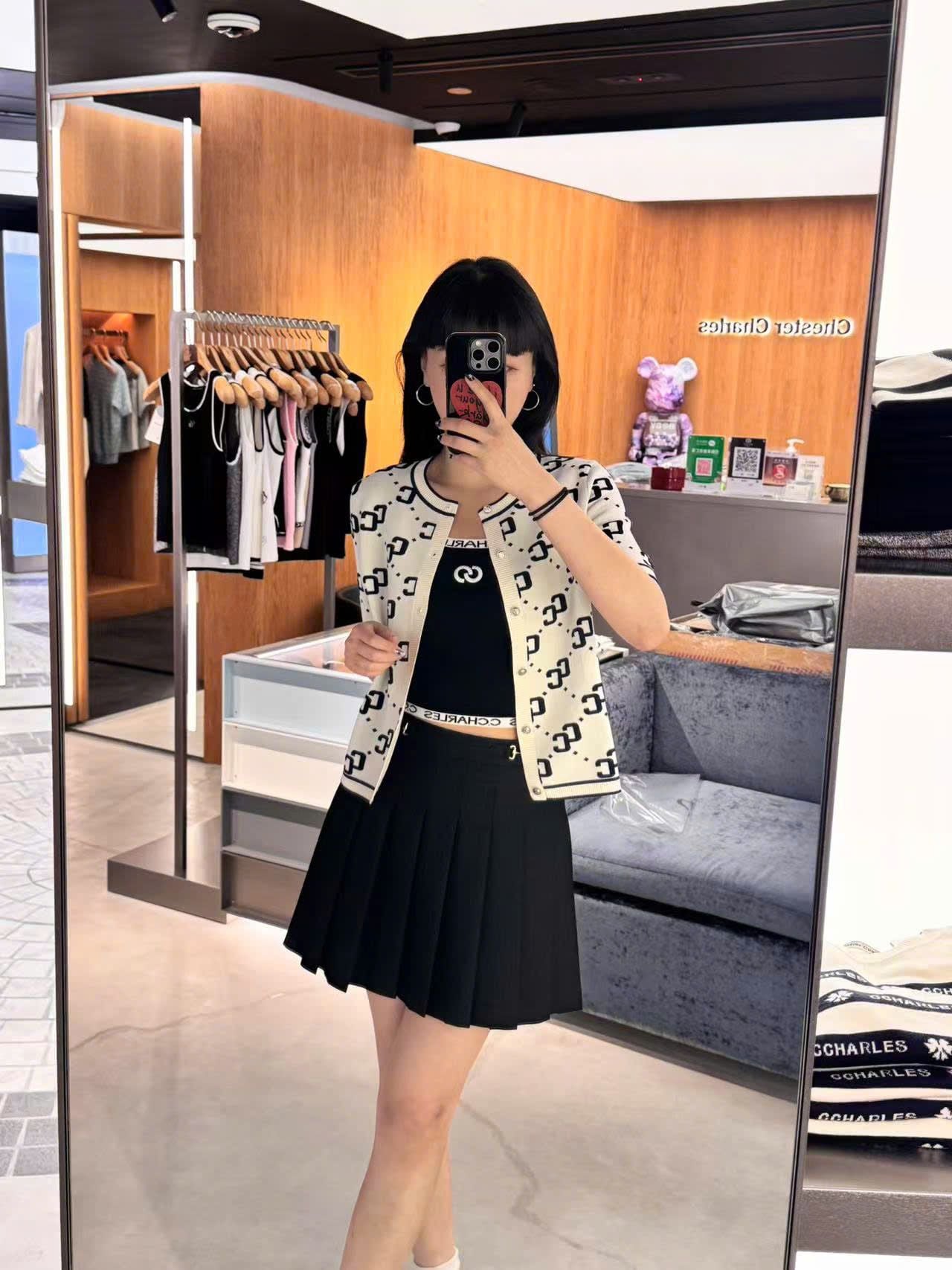  Áo CDG trắng ngắn tay full logo CC 