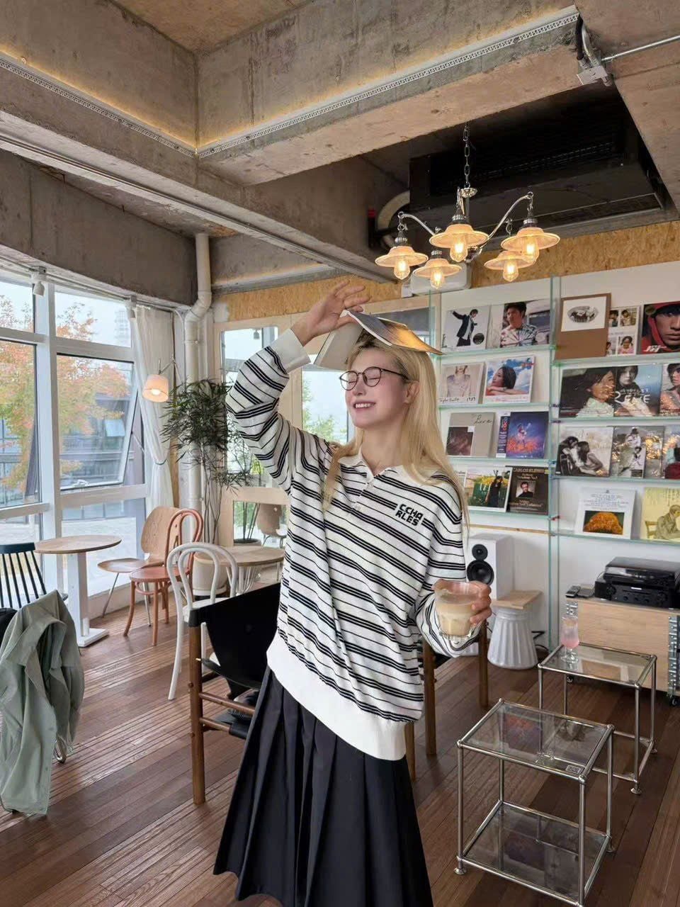  Áo Polo cổ trắng-kẻ dài tay 