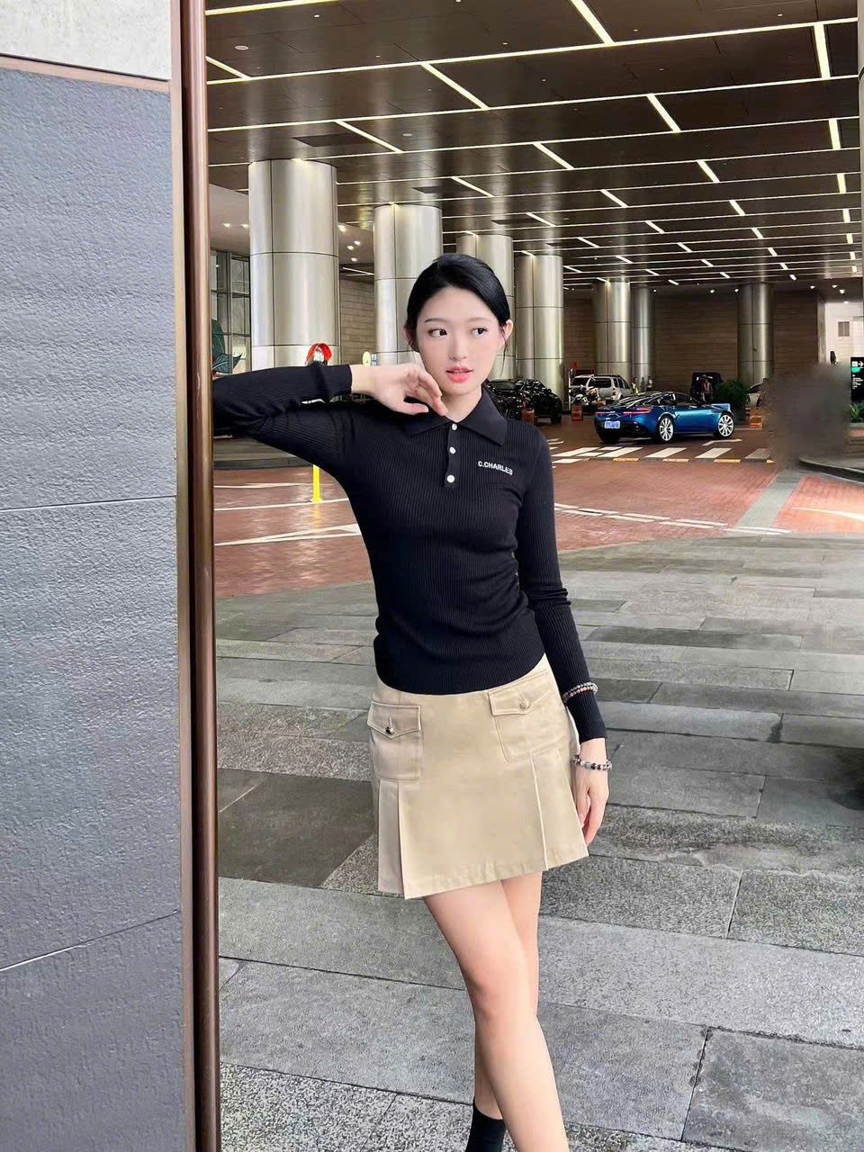  Áo polo đen - len tăm 