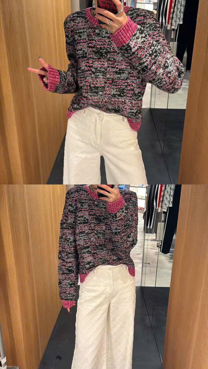  Áo len viền hồng dài tay 