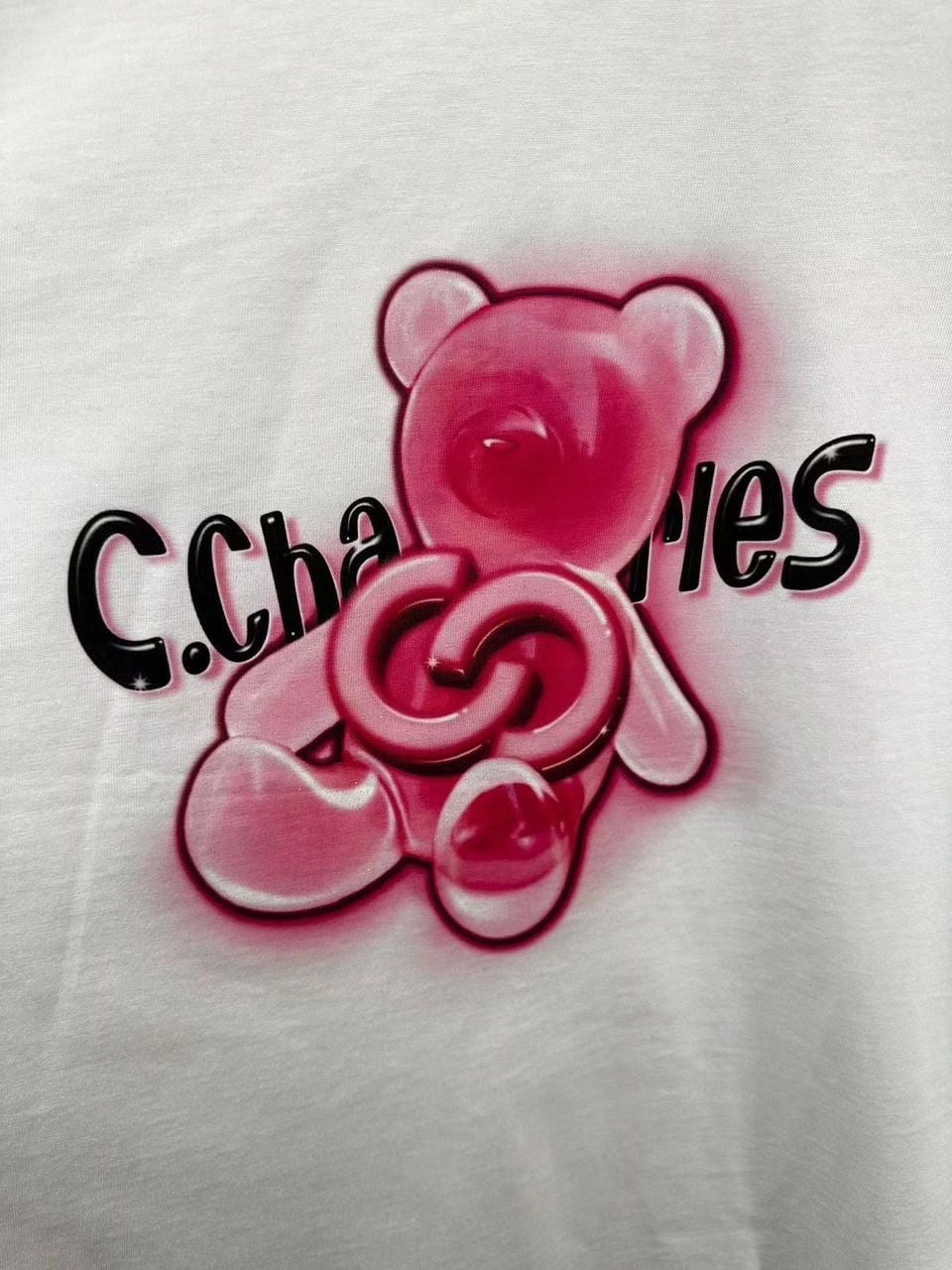  Áo phông trắng - gấu hồng kim tuyến 