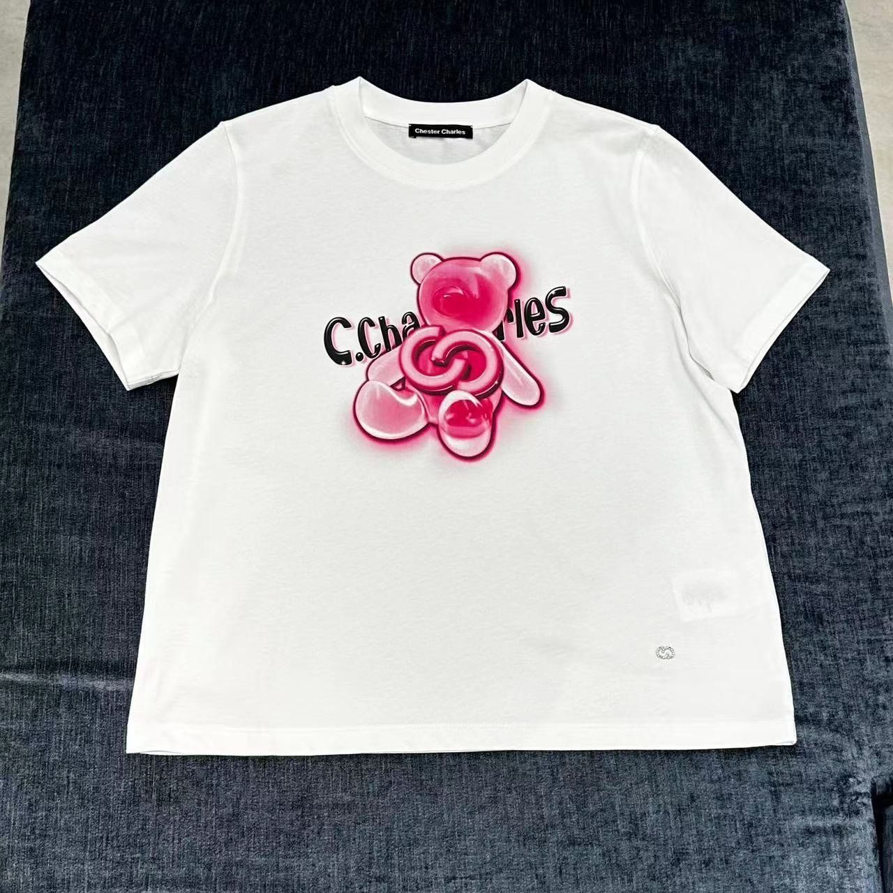  Áo phông trắng - gấu hồng kim tuyến 