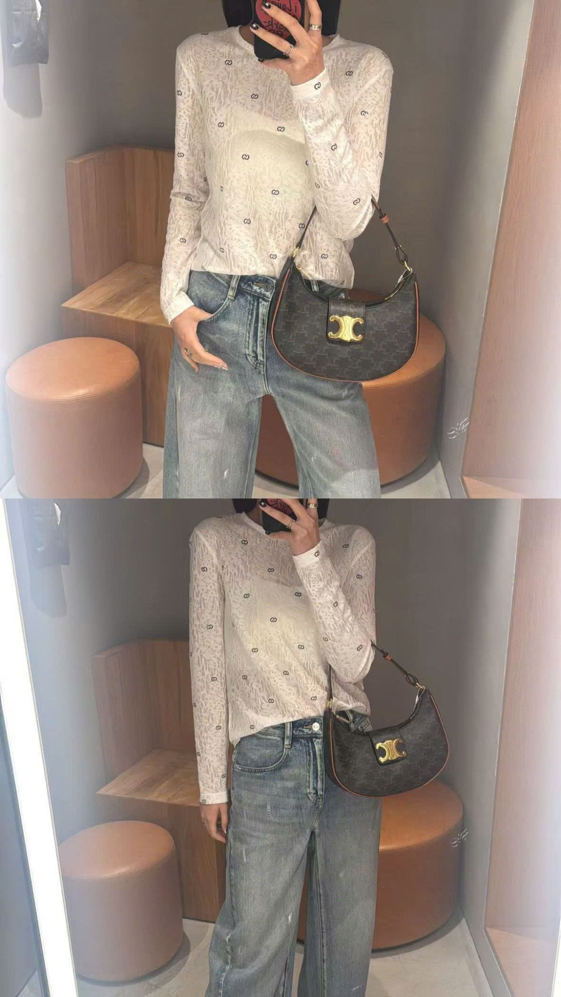  Áo thun trắng dài tay logo CC đen nhỏ 