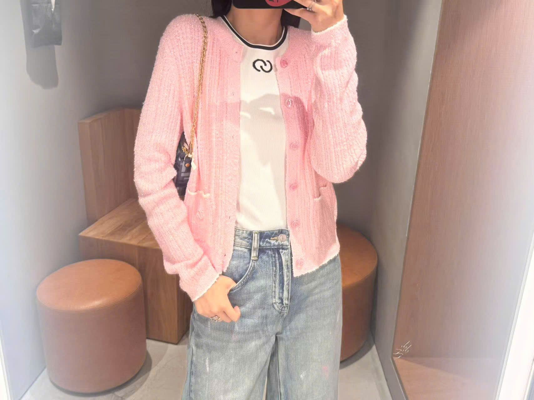  1.CDG hồng - 2 túi viền trắng 