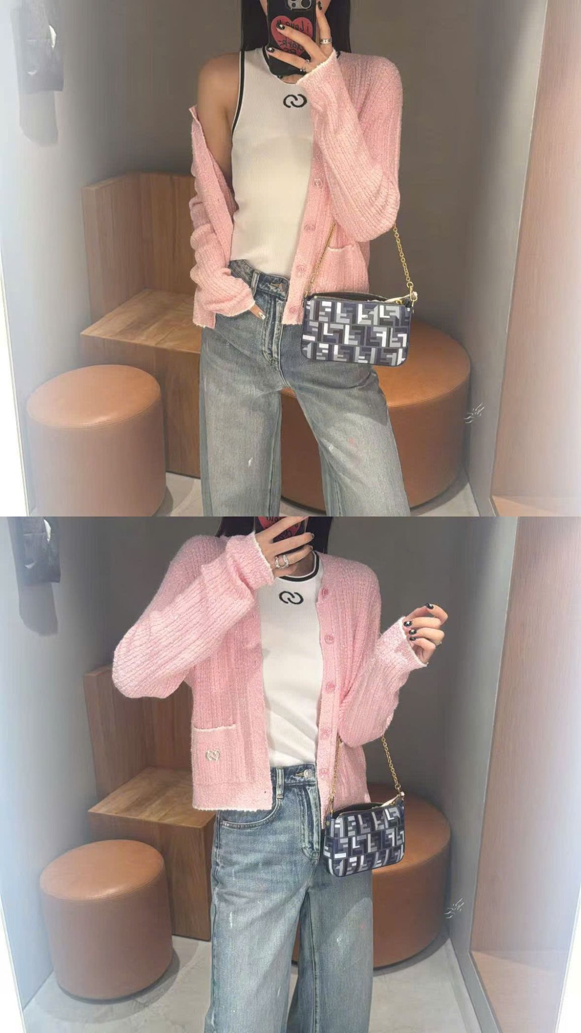  1.CDG hồng - 2 túi viền trắng 