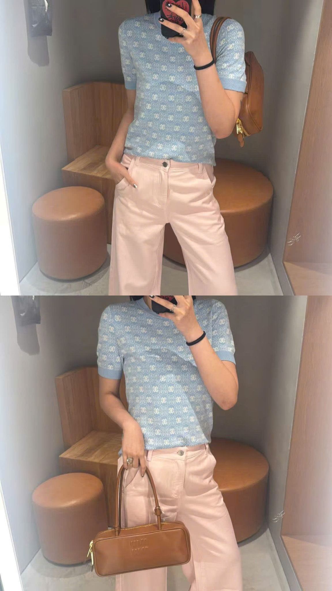  2.Quần jean hồng túi chéo, logo túi sau 