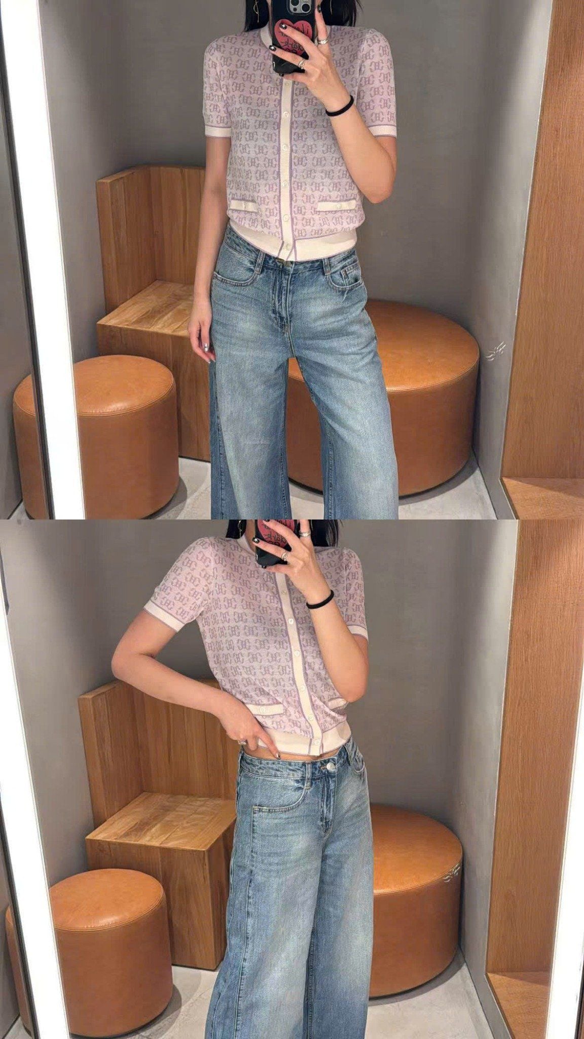  5.Quần jean xanh SS25 chữ chồng nhau 1 bên túi 