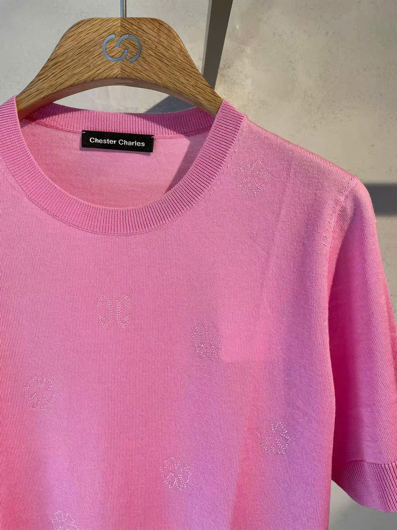  Áo hồng sen ngắn tay, bo gấu 