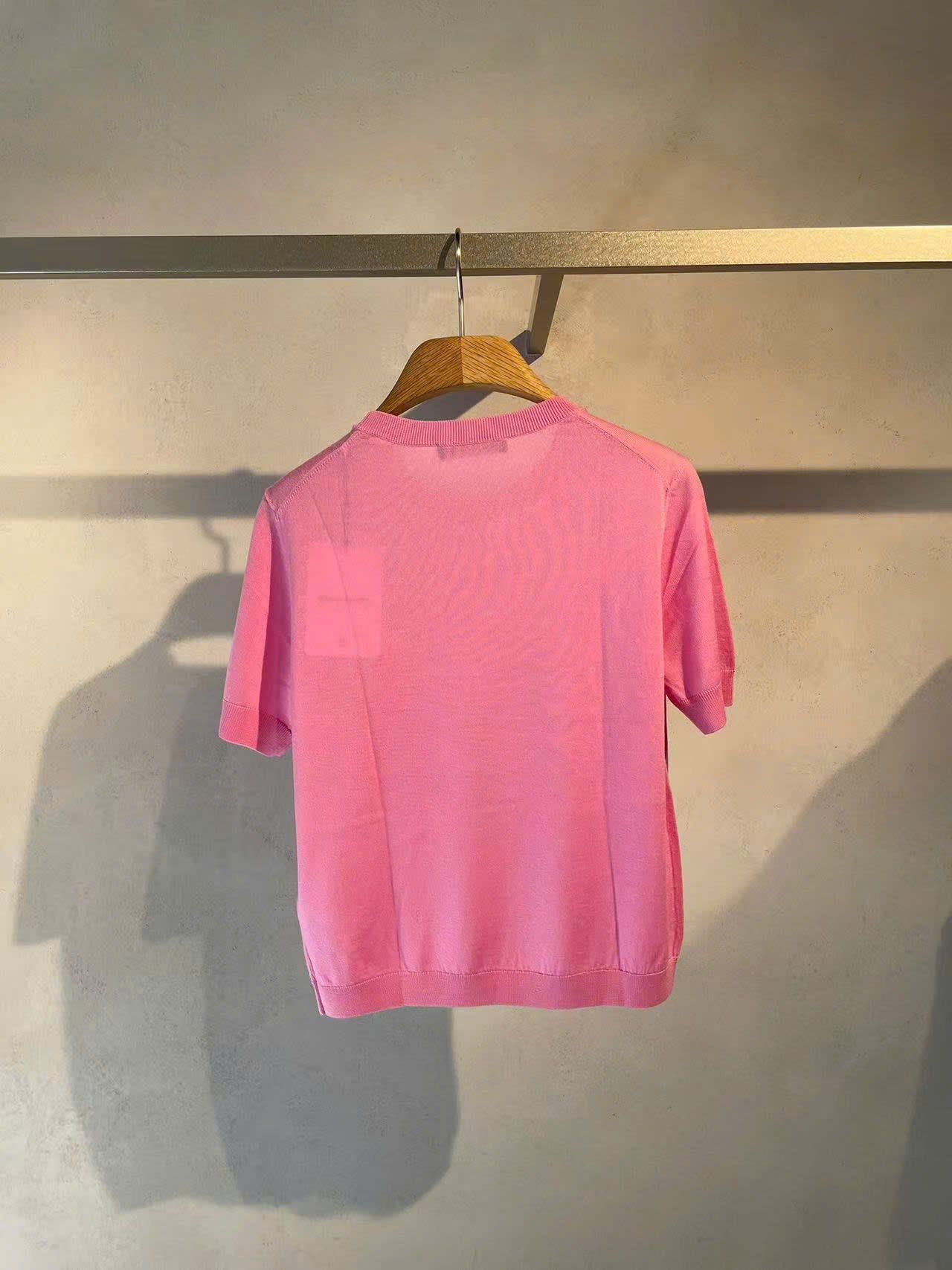  Áo hồng sen ngắn tay, bo gấu 