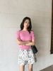  Áo hồng sen ngắn tay, bo gấu 