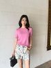  Áo hồng sen ngắn tay, bo gấu 
