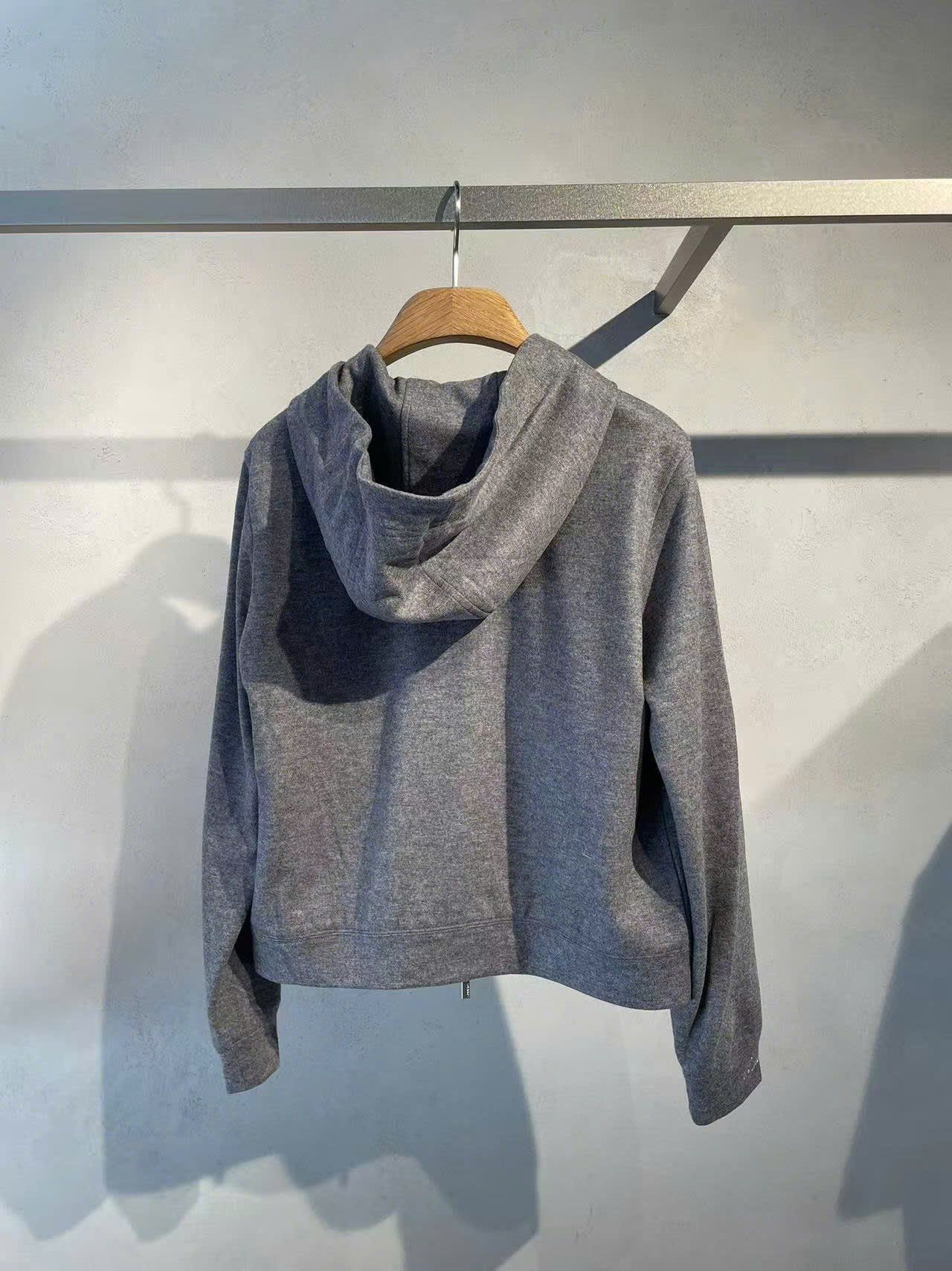  Bộ áo khoác kéo khóa có mũ và quần len cạp chun - xám Logo trắng set 