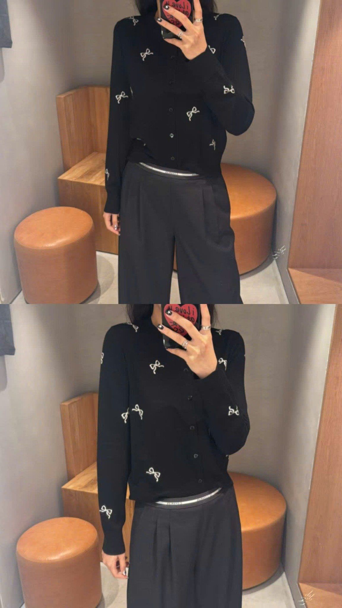  Áo CDG đen nơ trắng, cổ tròn dài tay 