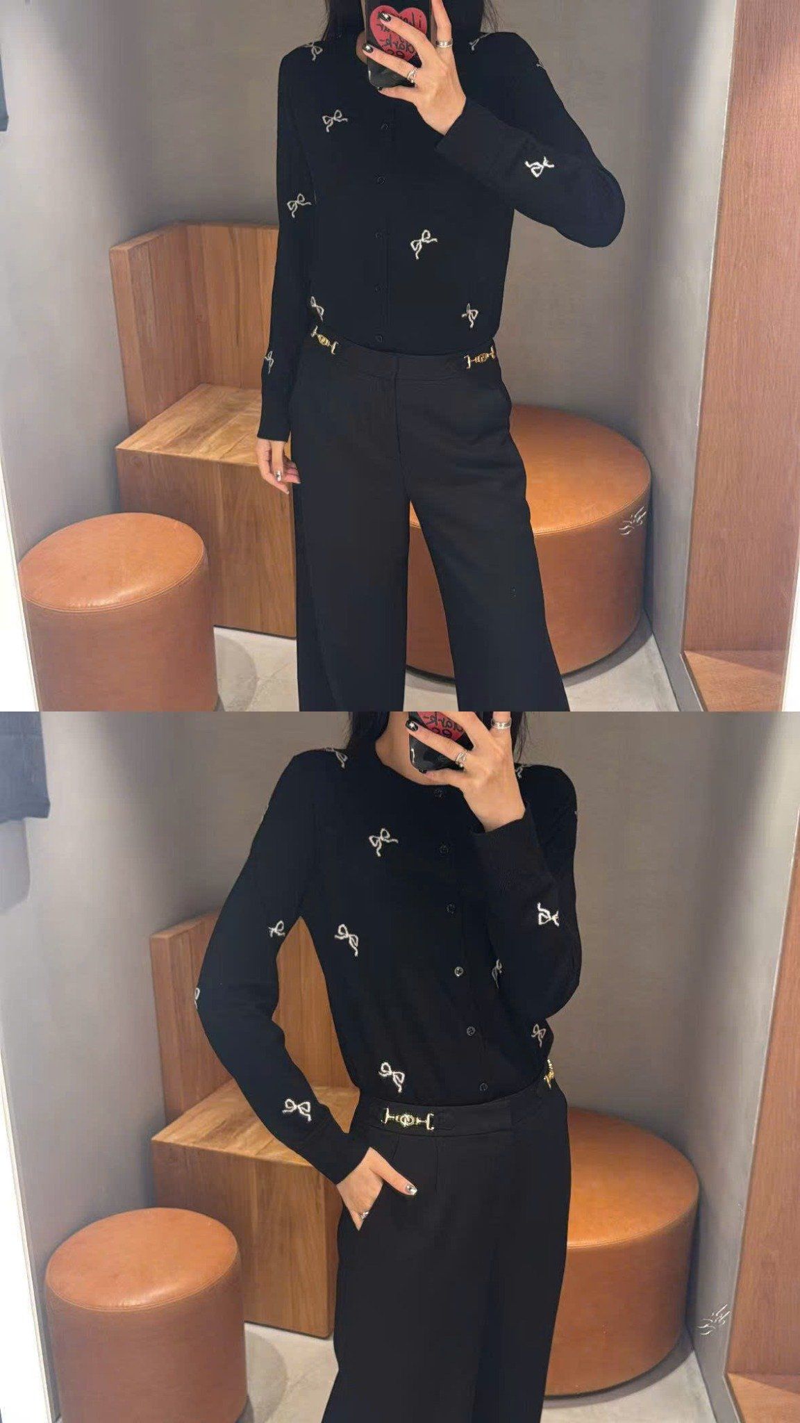  Áo CDG đen nơ trắng, cổ tròn dài tay 