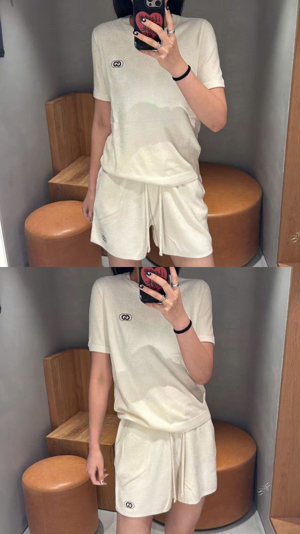  Bộ áo nhung ngắn tay và quần sooc nhung trắng, logo 1 bên set 