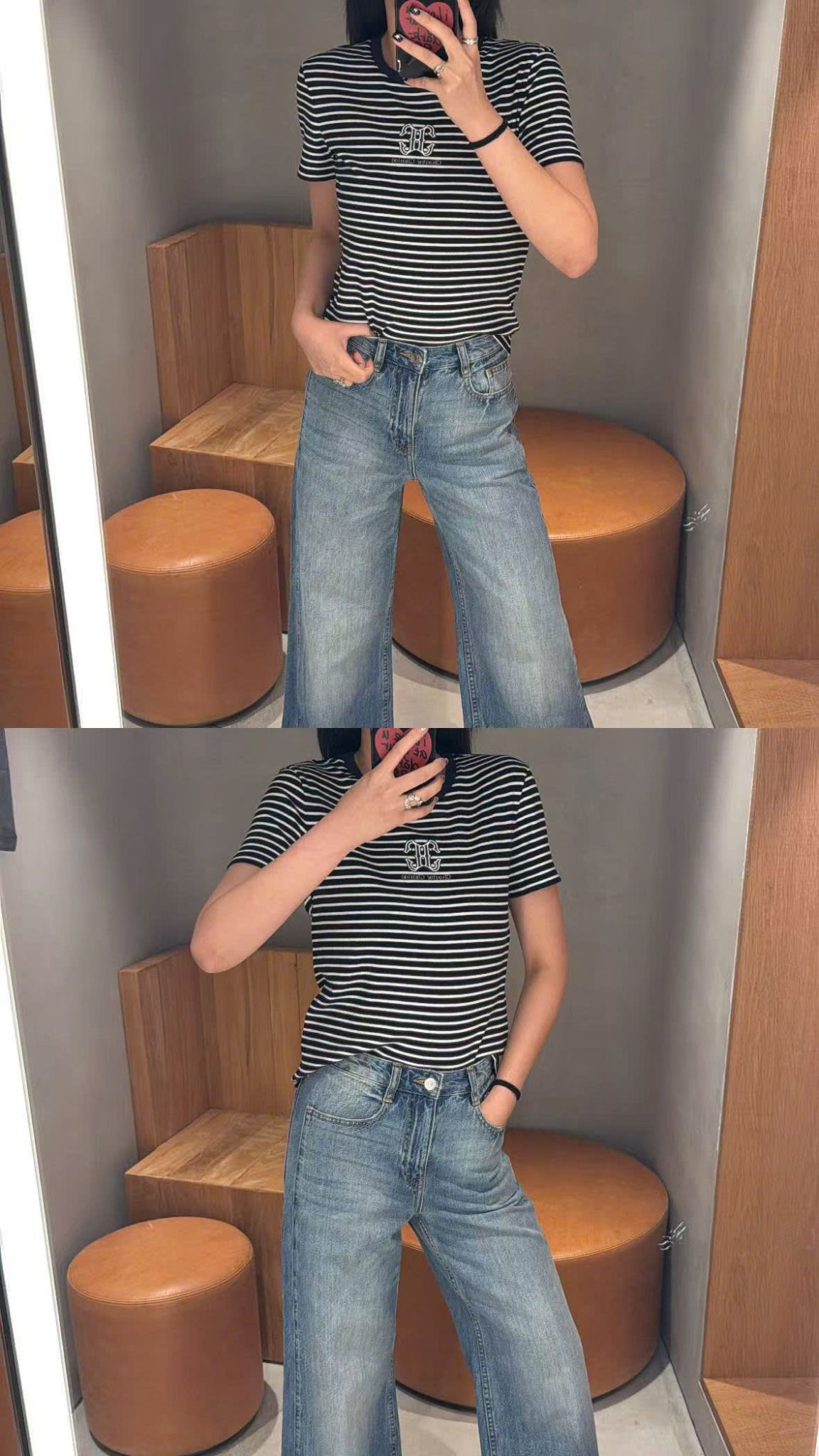  Áo kẻ đen trắng ss25, ngực logo chữ lồng 