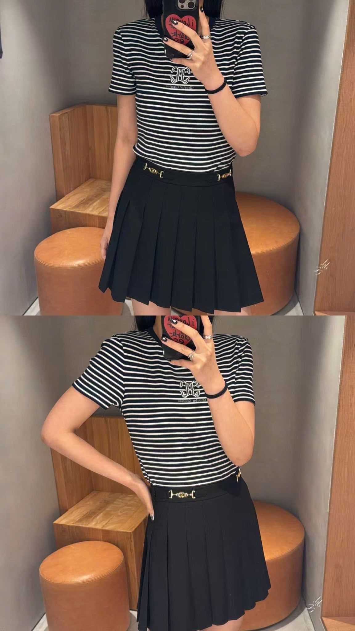  Áo kẻ đen trắng ss25, ngực logo chữ lồng 