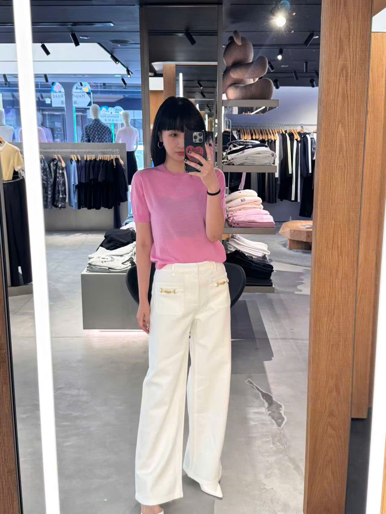  Áo hồng sen ngắn tay, bo gấu 