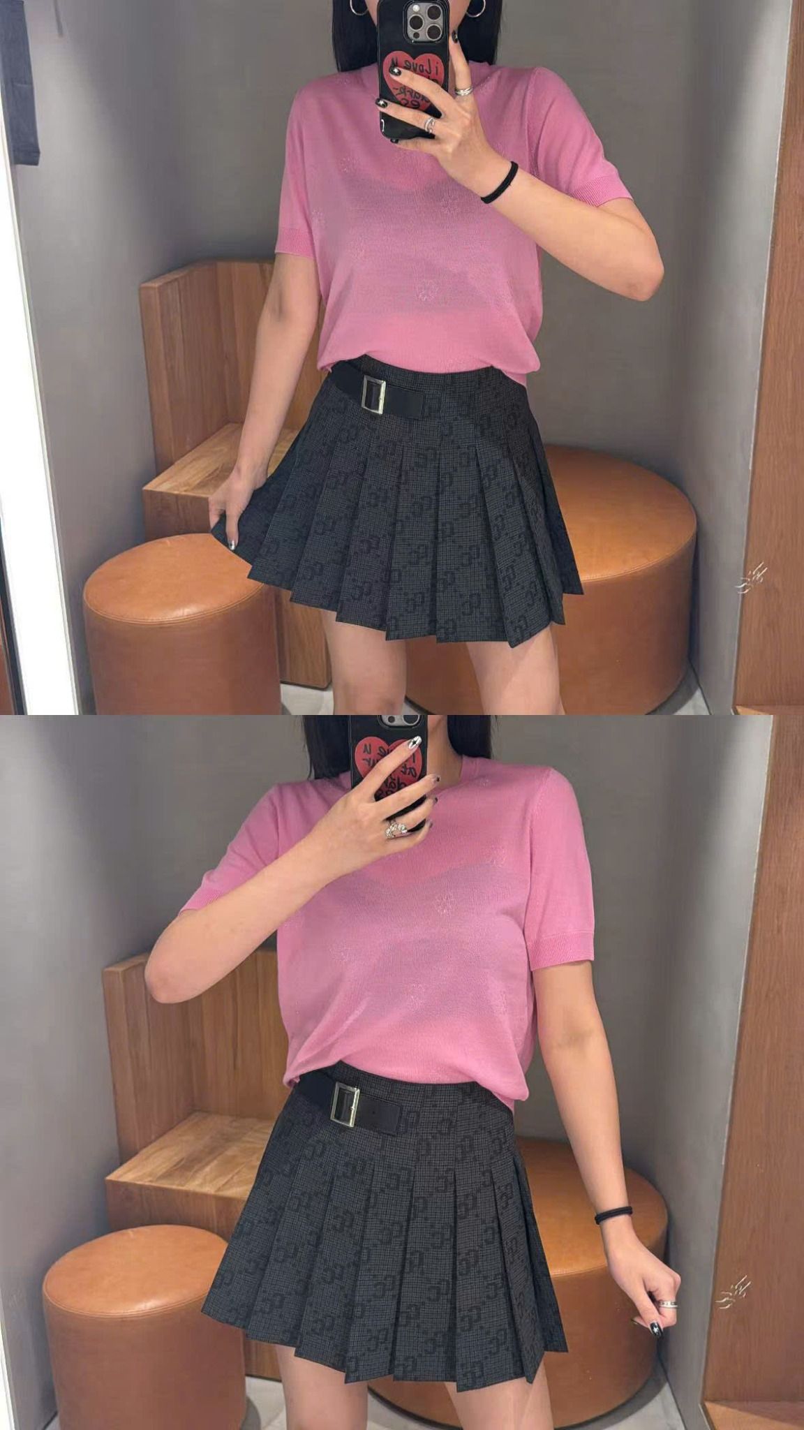  Chân váy ngắn kèm belt họa tiết thoi CC 