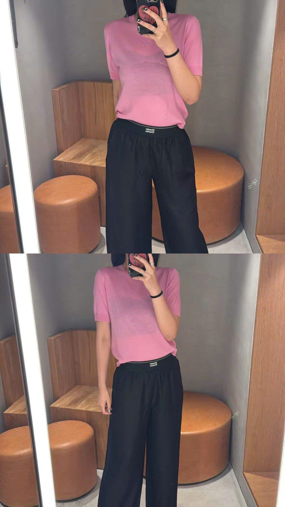  Áo hồng sen ngắn tay, bo gấu 