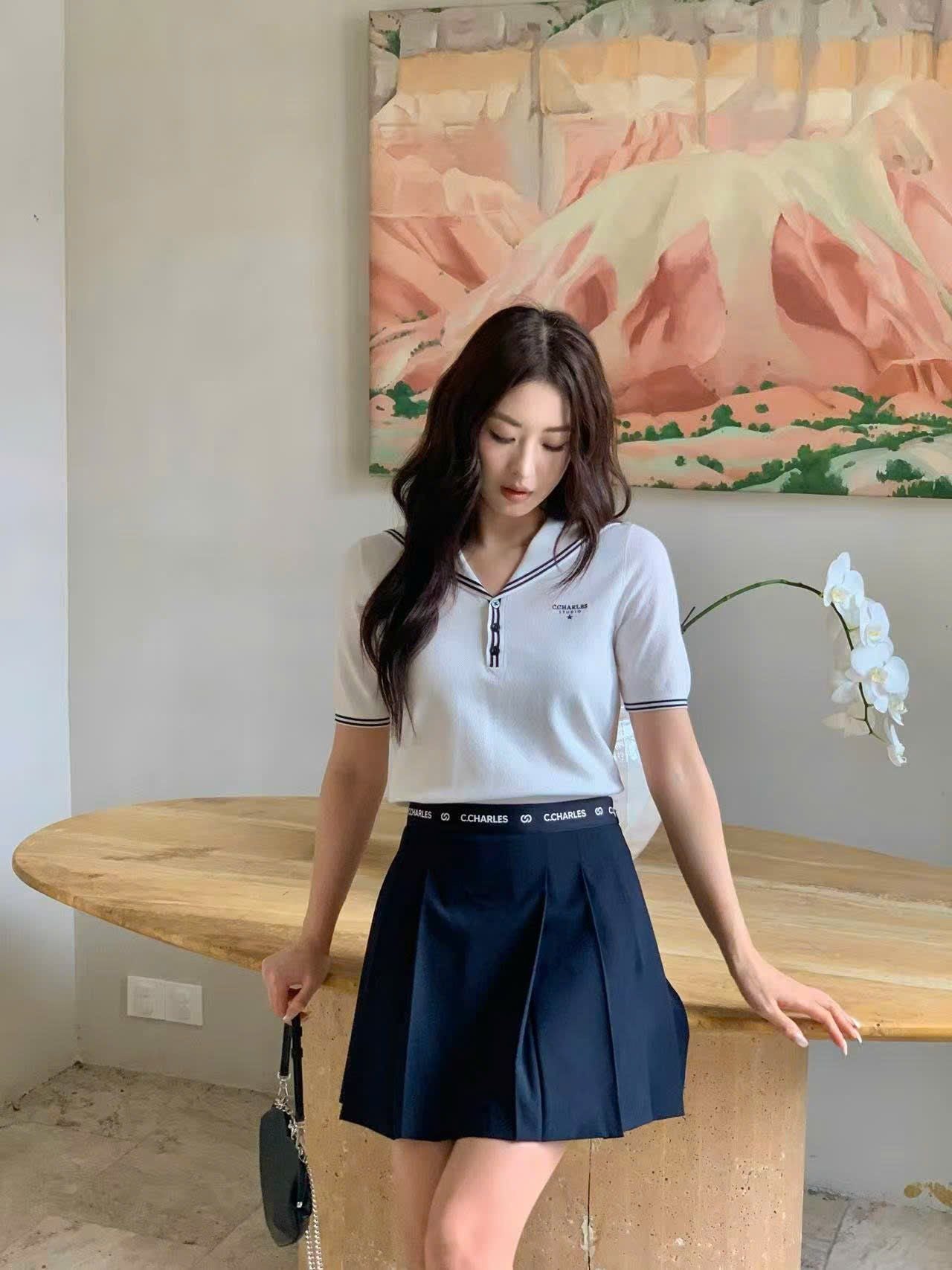  1.Áo trắng thủy thủ kẻ Navy 