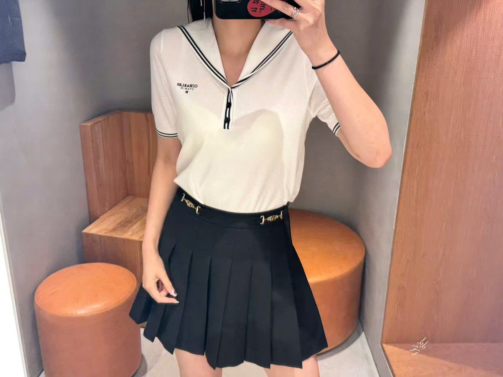  1.Áo trắng thủy thủ kẻ Navy 