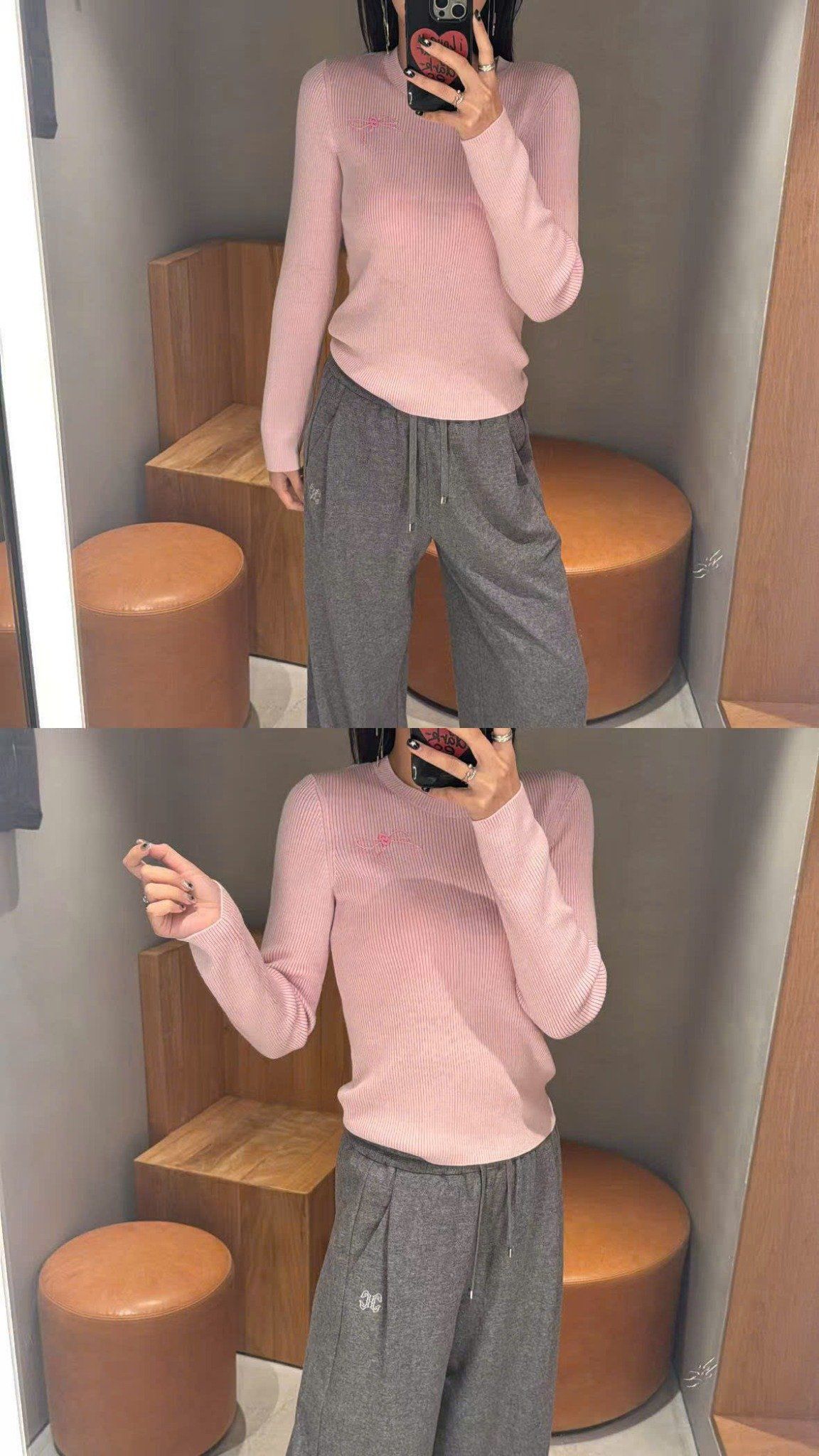  Áo len dài tay nơ hồng 