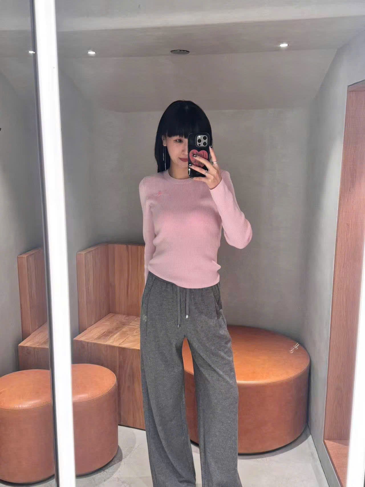  Áo len dài tay nơ hồng 