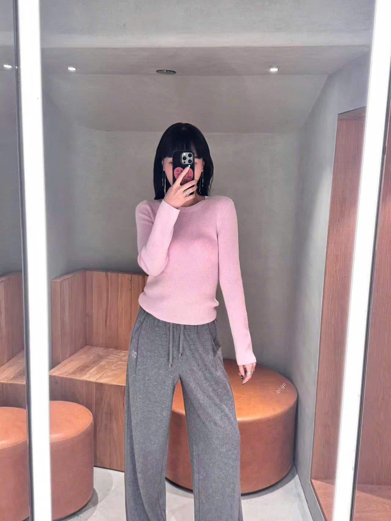  Áo len dài tay nơ hồng 