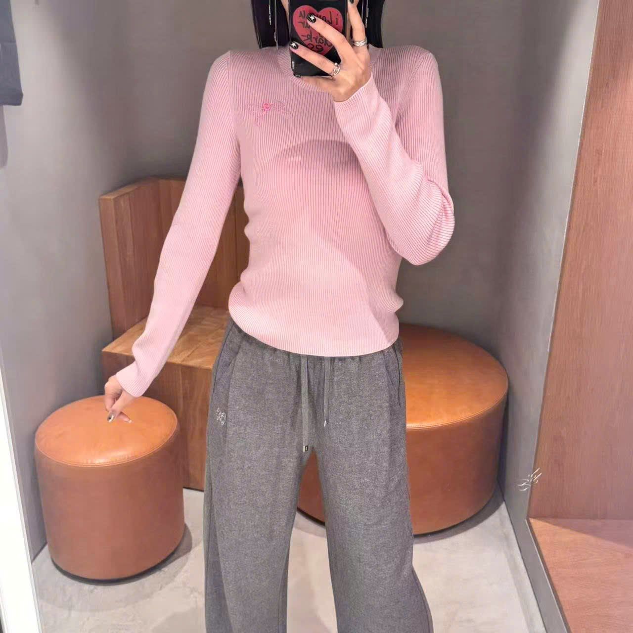  Áo len dài tay nơ hồng 