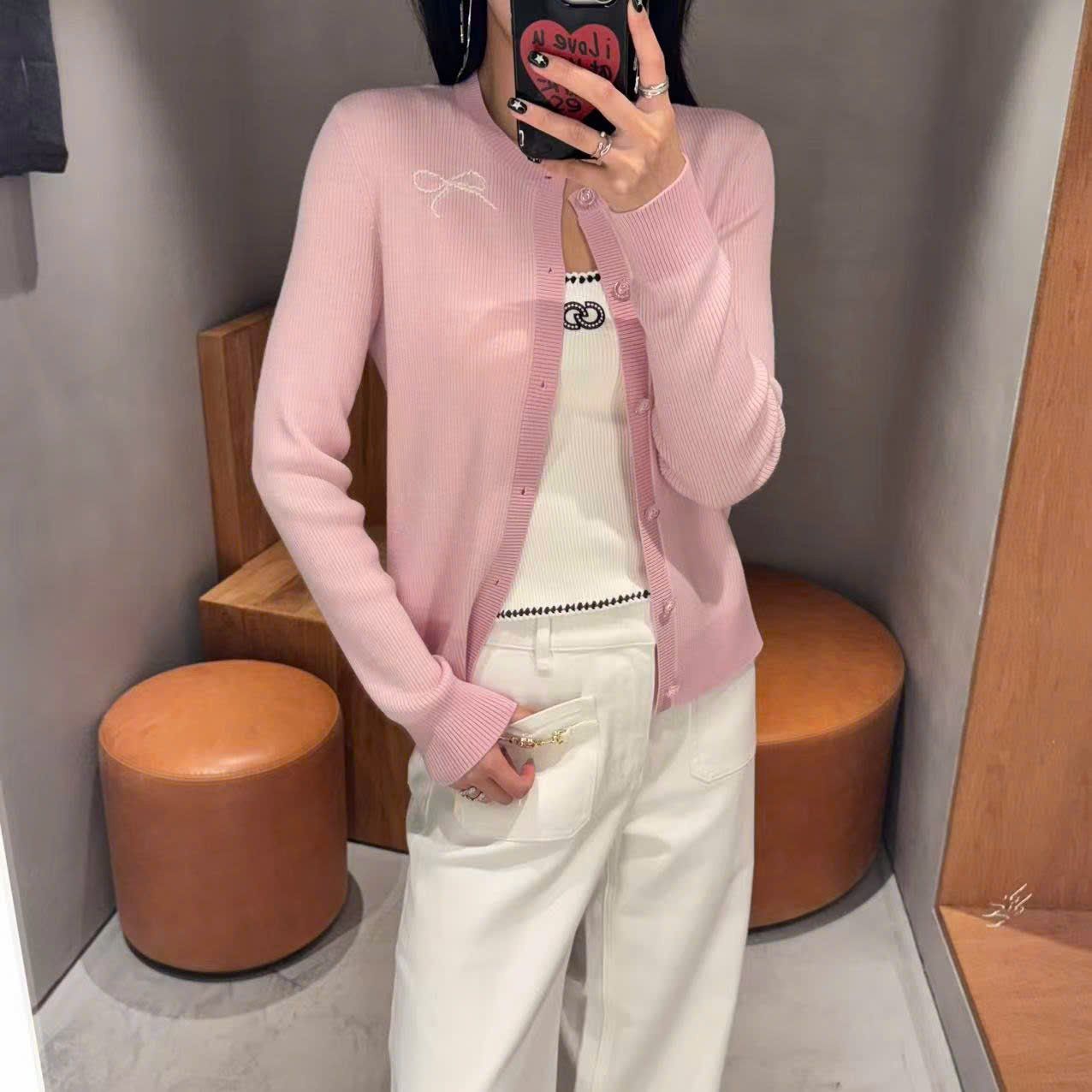  Áo CDG hồng nơ trắng 