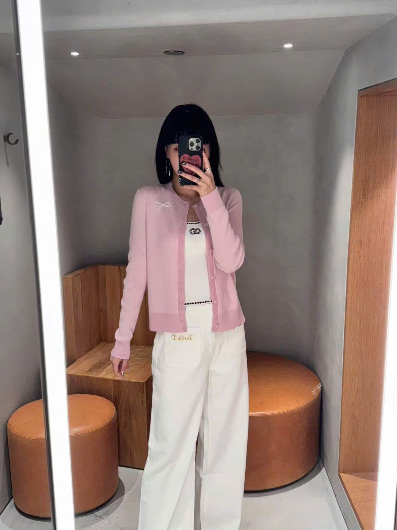  Áo CDG hồng nơ trắng 