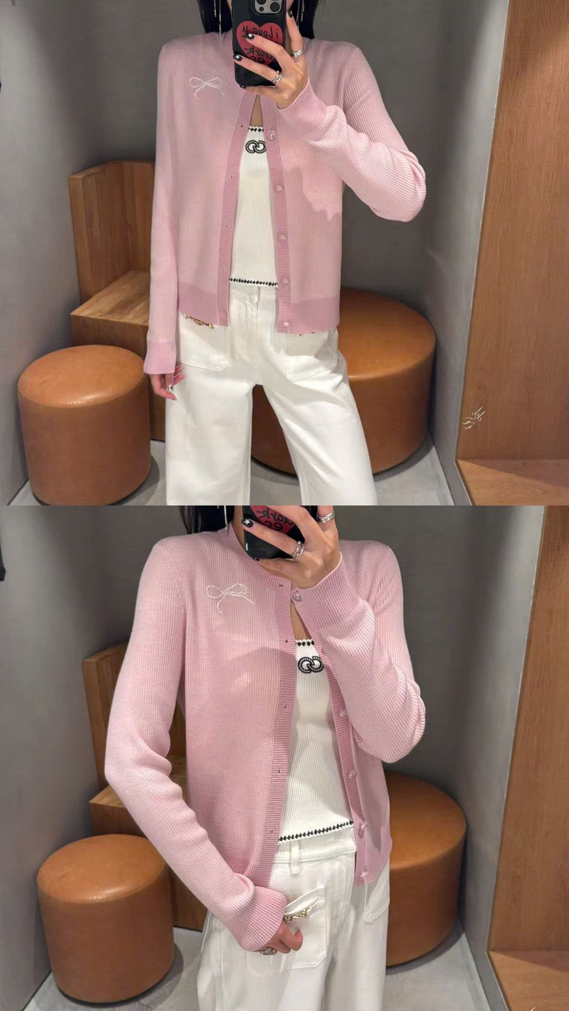  Áo CDG hồng nơ trắng 