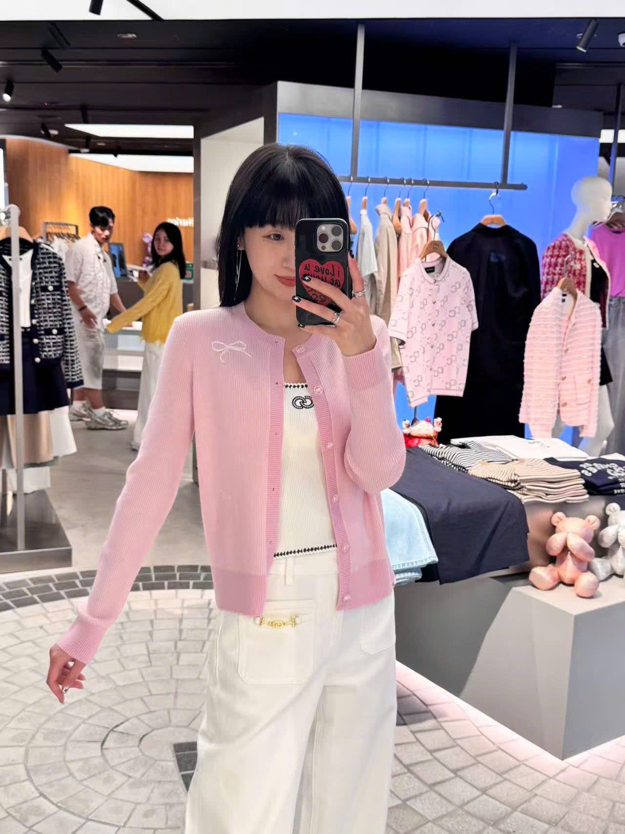  Áo CDG hồng nơ trắng 