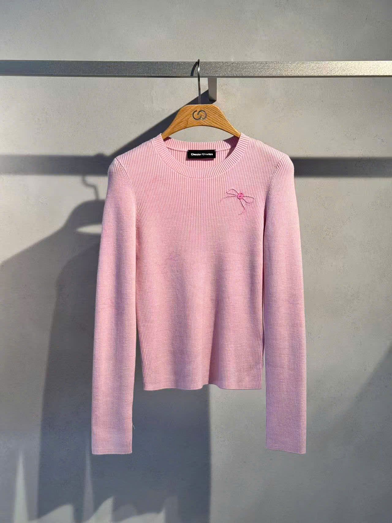  Áo len dài tay nơ hồng 