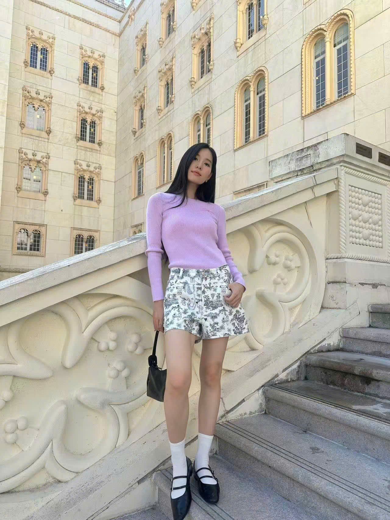  Áo len dài tay nơ hồng 