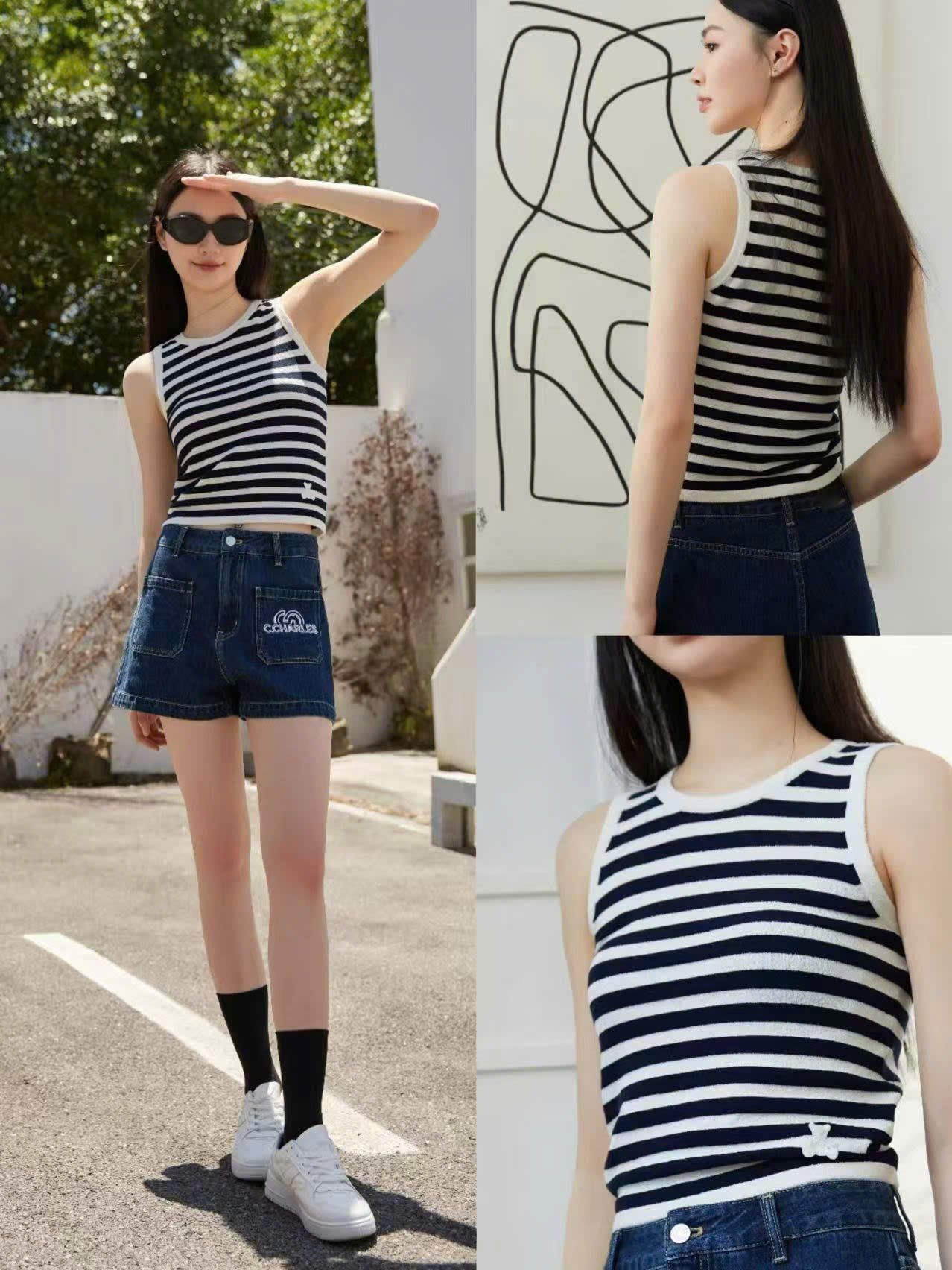  Áo 3 lỗ kẻ gấu trắng 