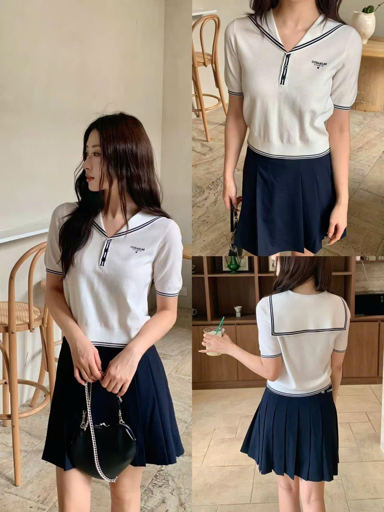  1.Áo trắng thủy thủ kẻ Navy 