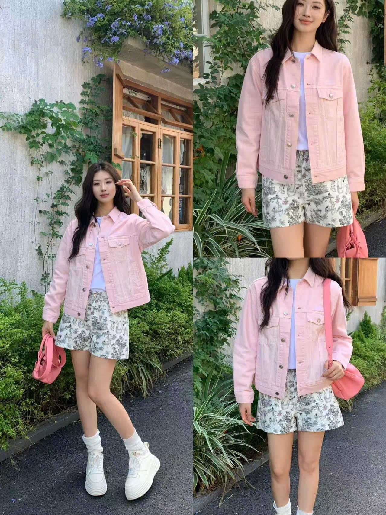  Áo khoác jean hồng 