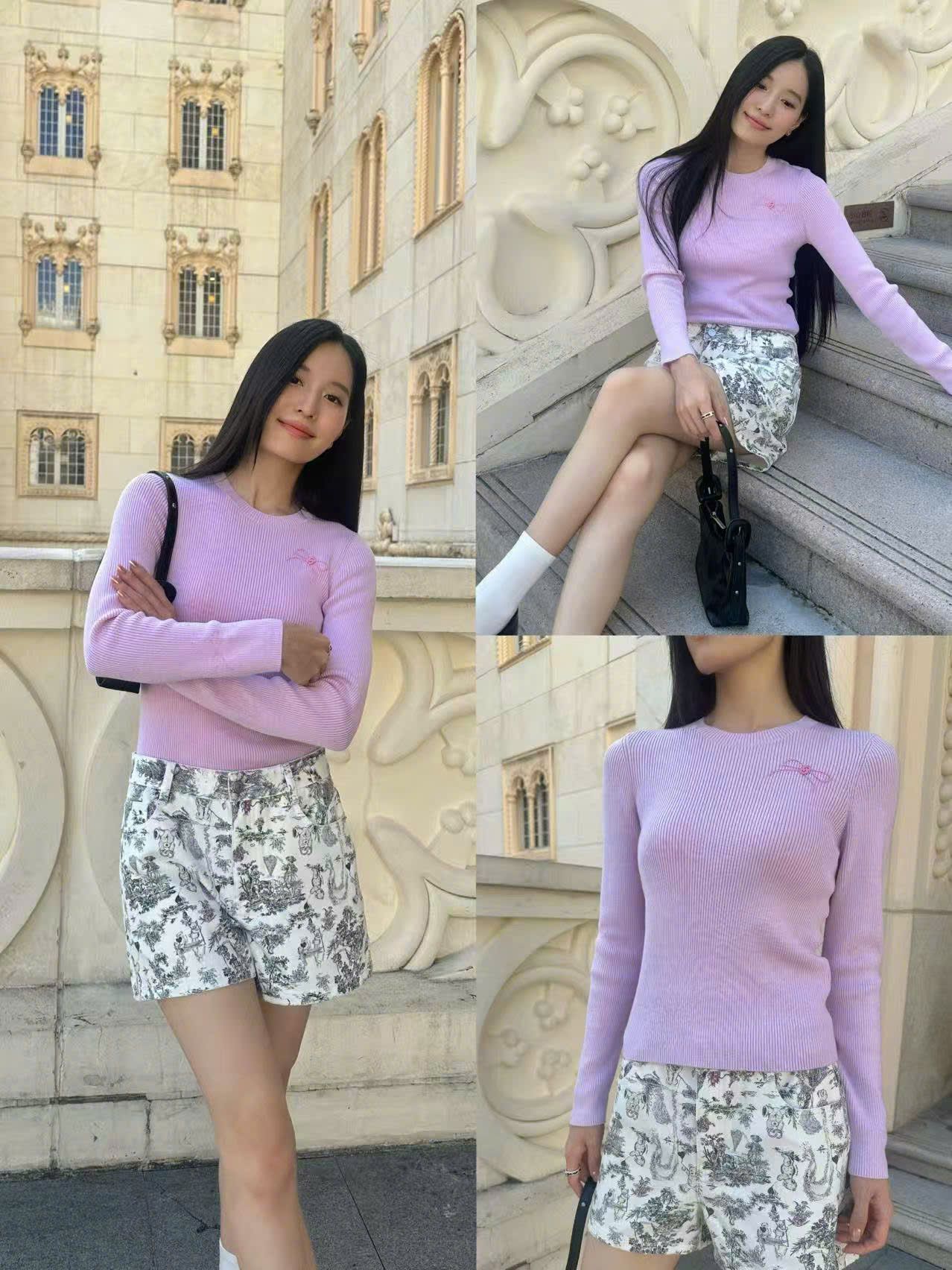  Áo len dài tay nơ hồng 