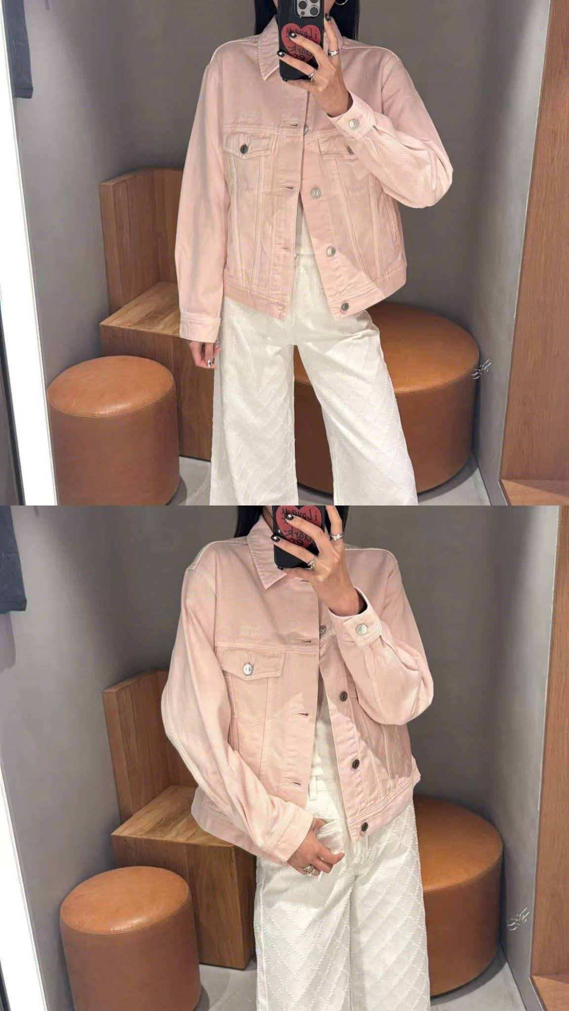  Áo khoác jean hồng 