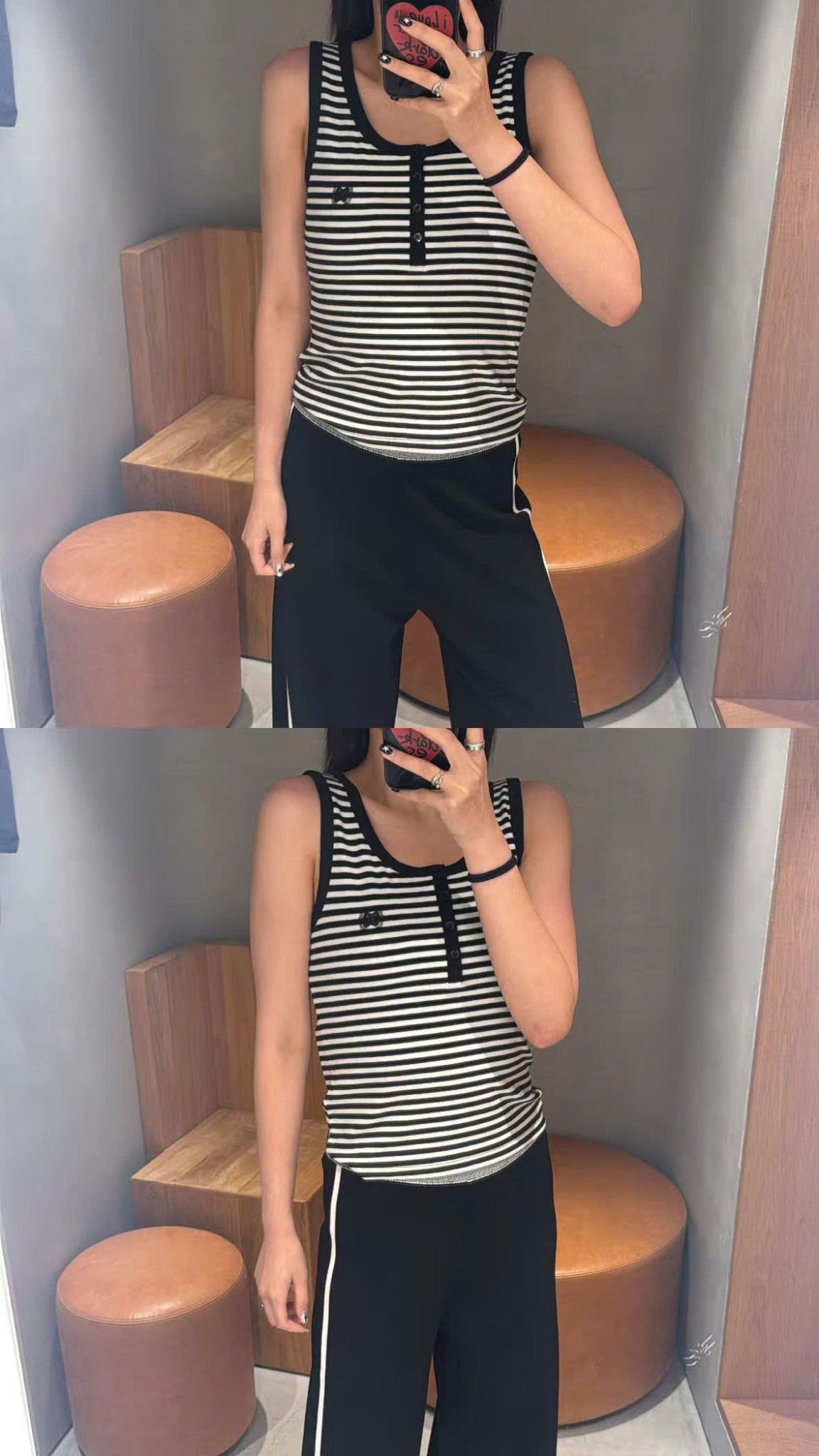  Áo tanktop kẻ nơ đen nhỏ 