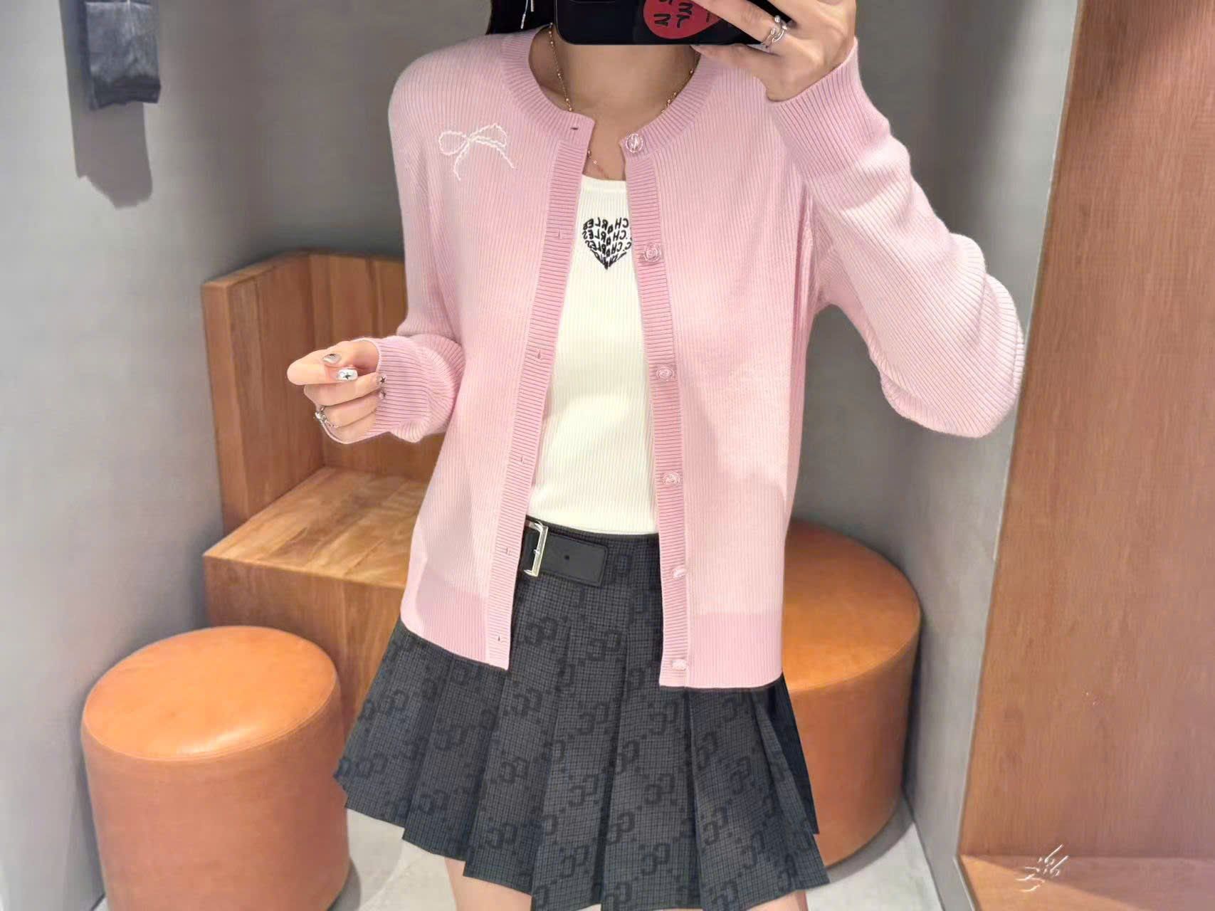  Áo CDG hồng nơ trắng 