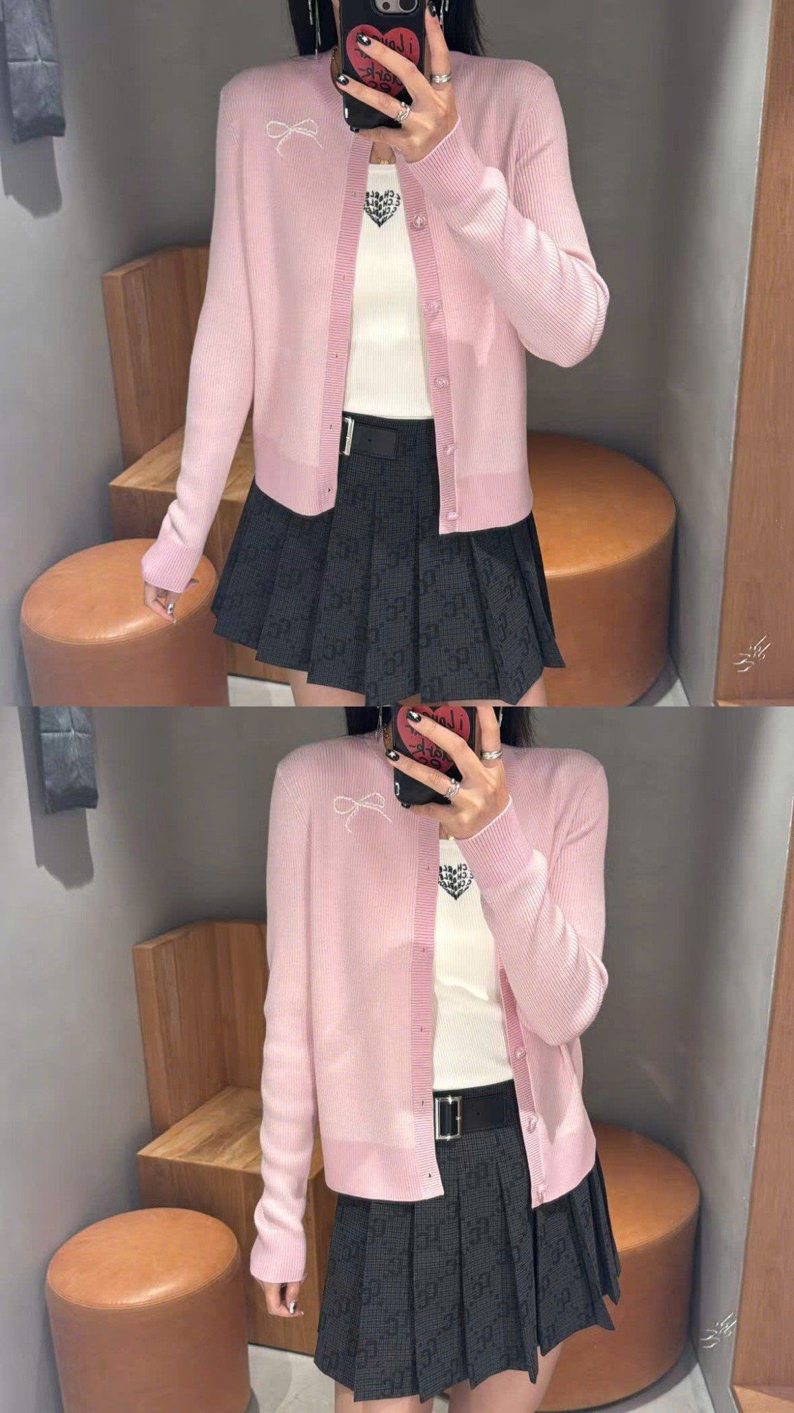  Áo CDG hồng nơ trắng 