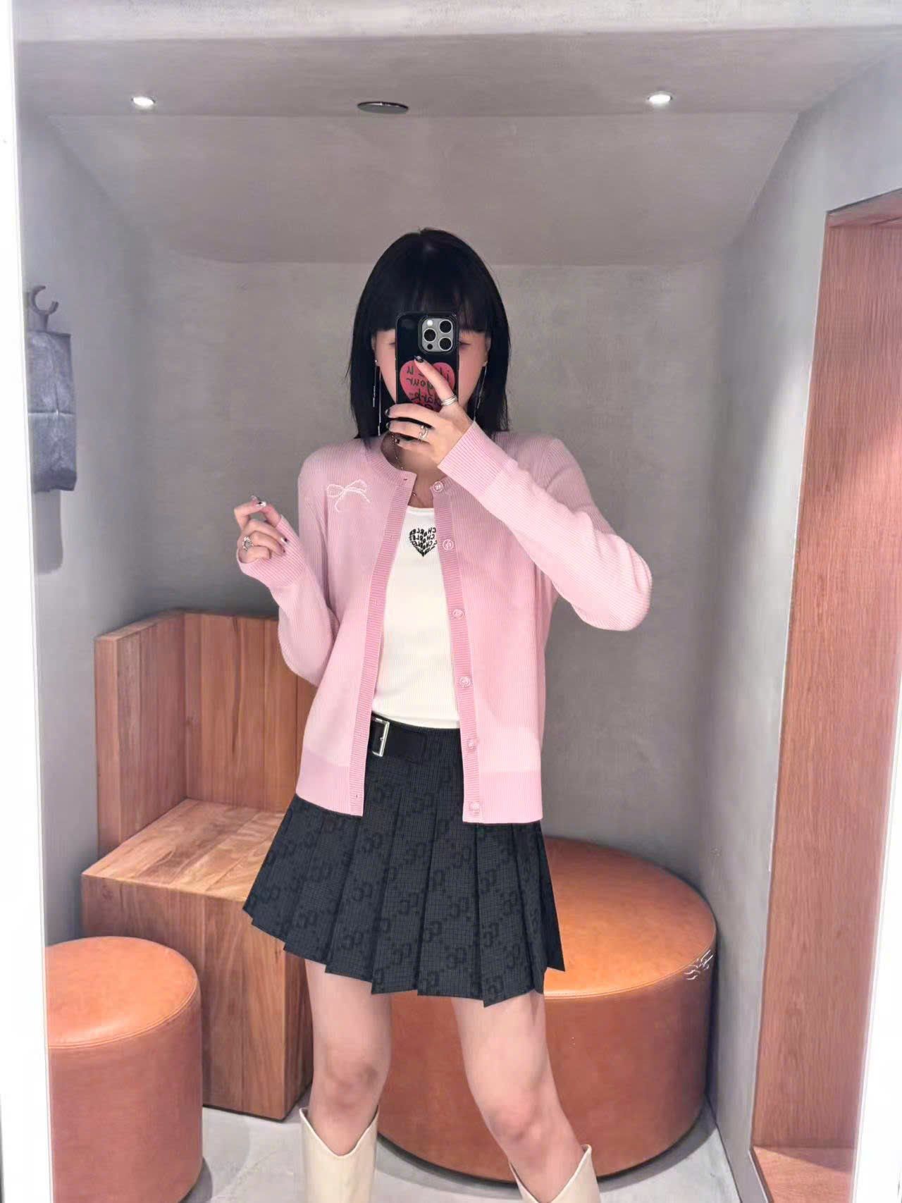  Áo CDG hồng nơ trắng 